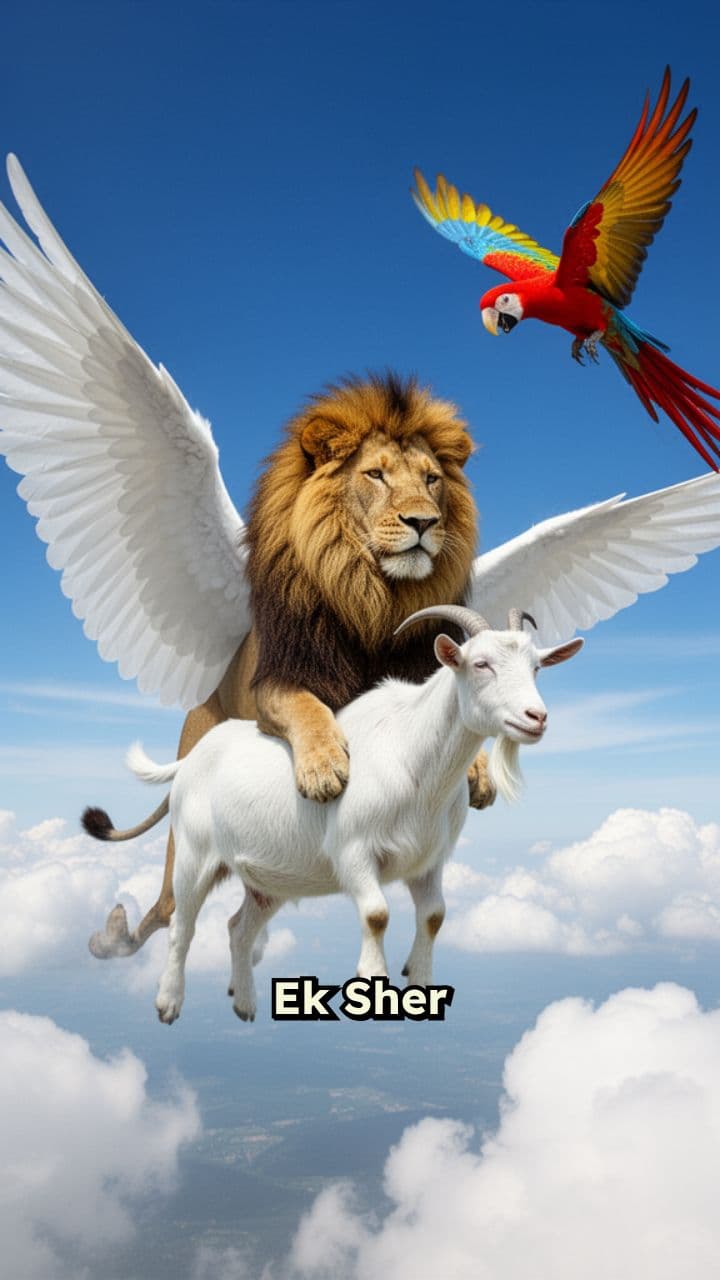 तोते ने गिराया, बकरी ने मारा शेर