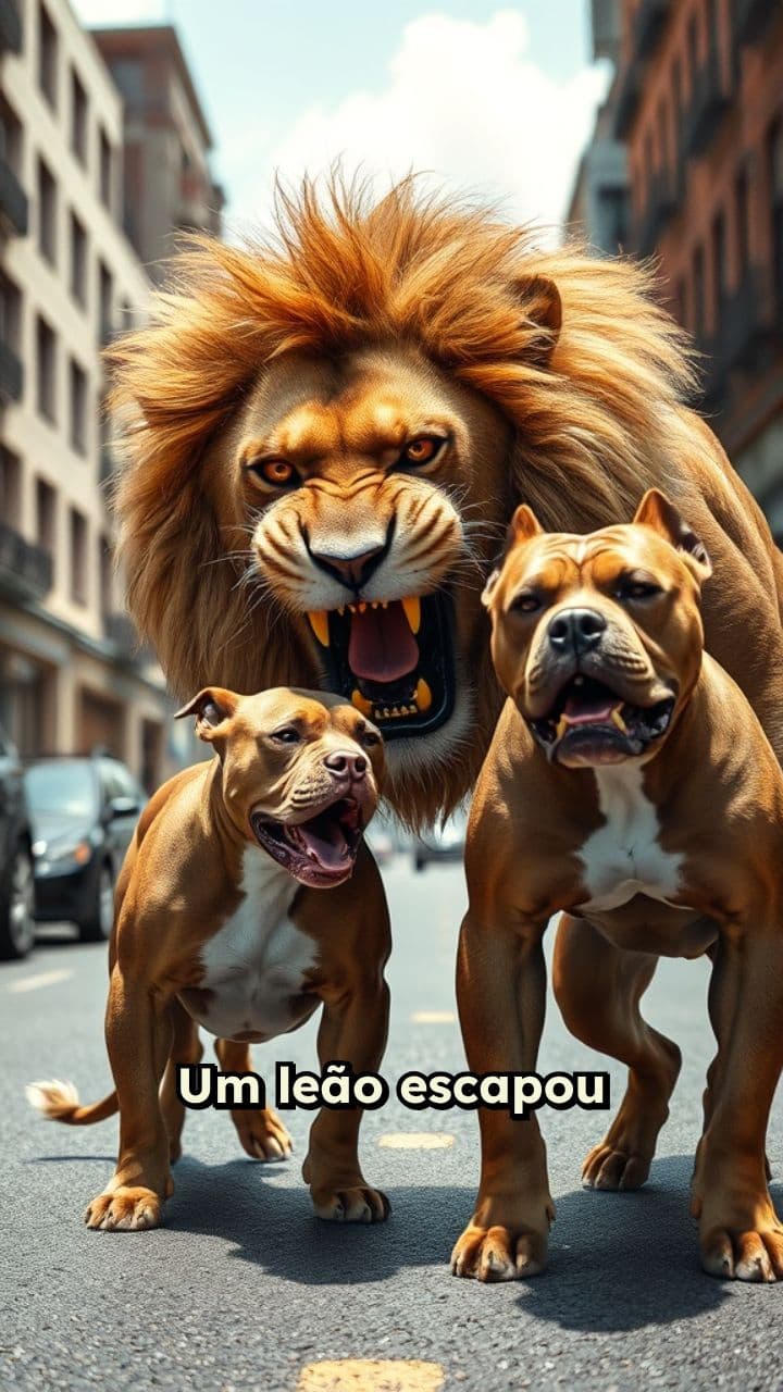 O leão e o pitbull na rua