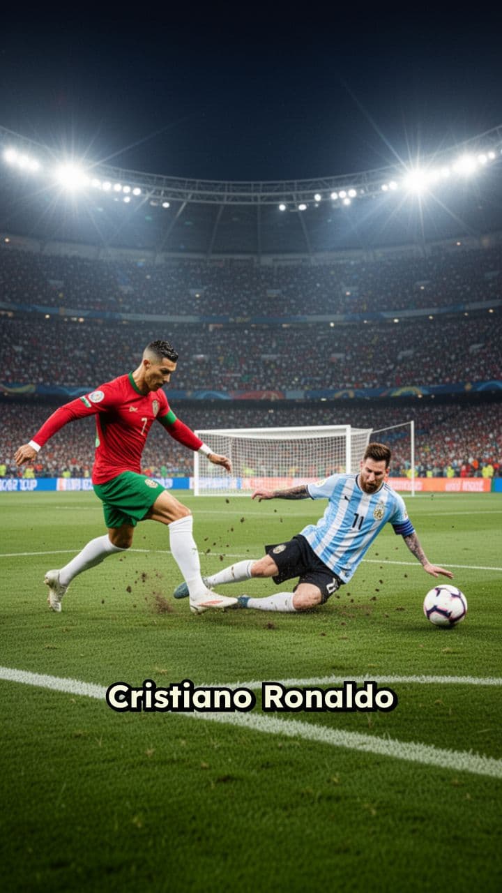 Ronaldo Scores, Messi Tackles