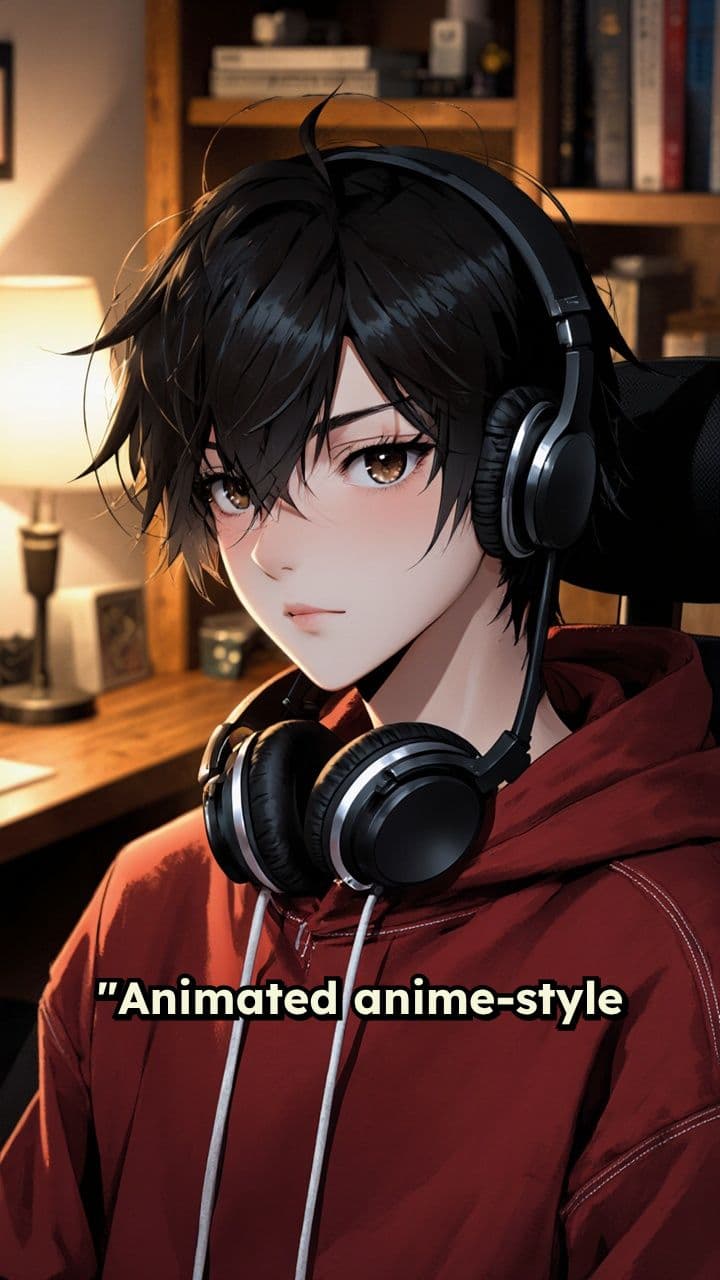 Anime Boy in Cozy Studio