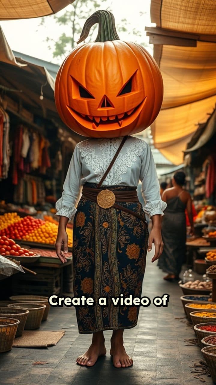 Pumpkin-Headed Stroll in Village Market