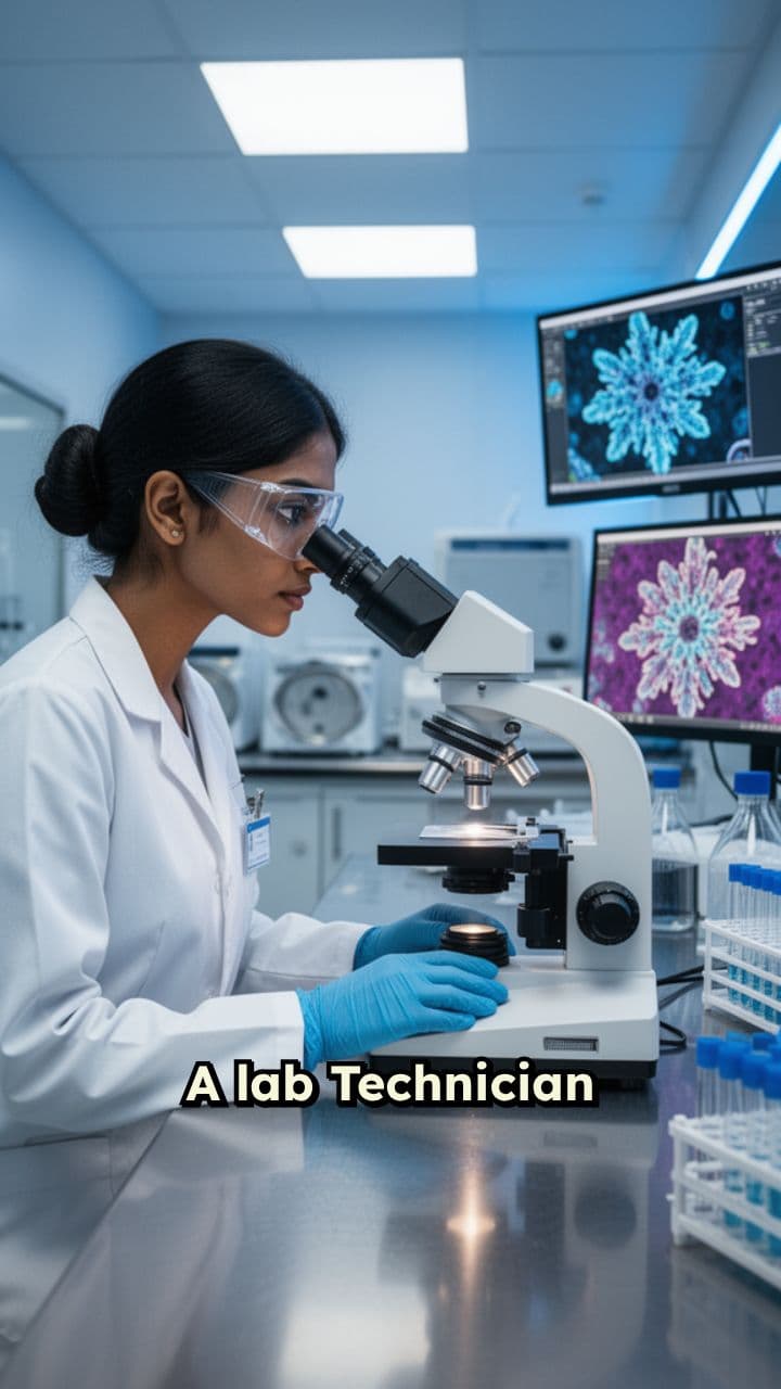 Lab Technician Sees 2026 Under Microscope