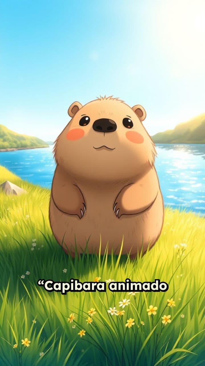 Capibara Cartoon Caminando Junto al Río