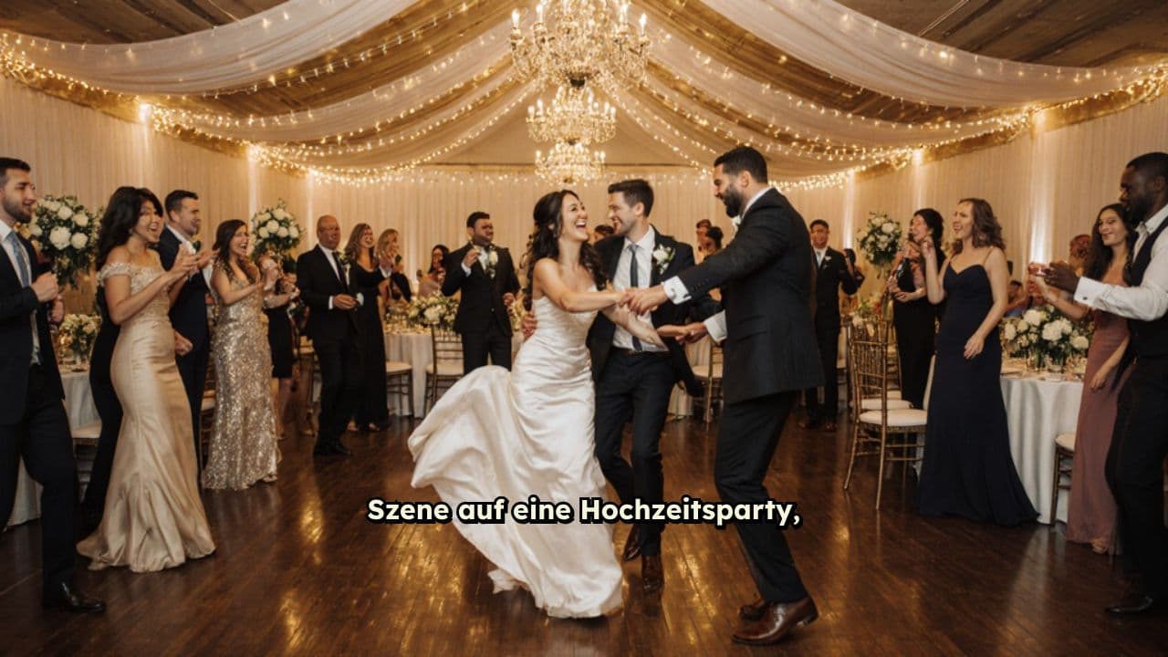 Hochzeitsparty mit Erinnerungen auf der Leinwand