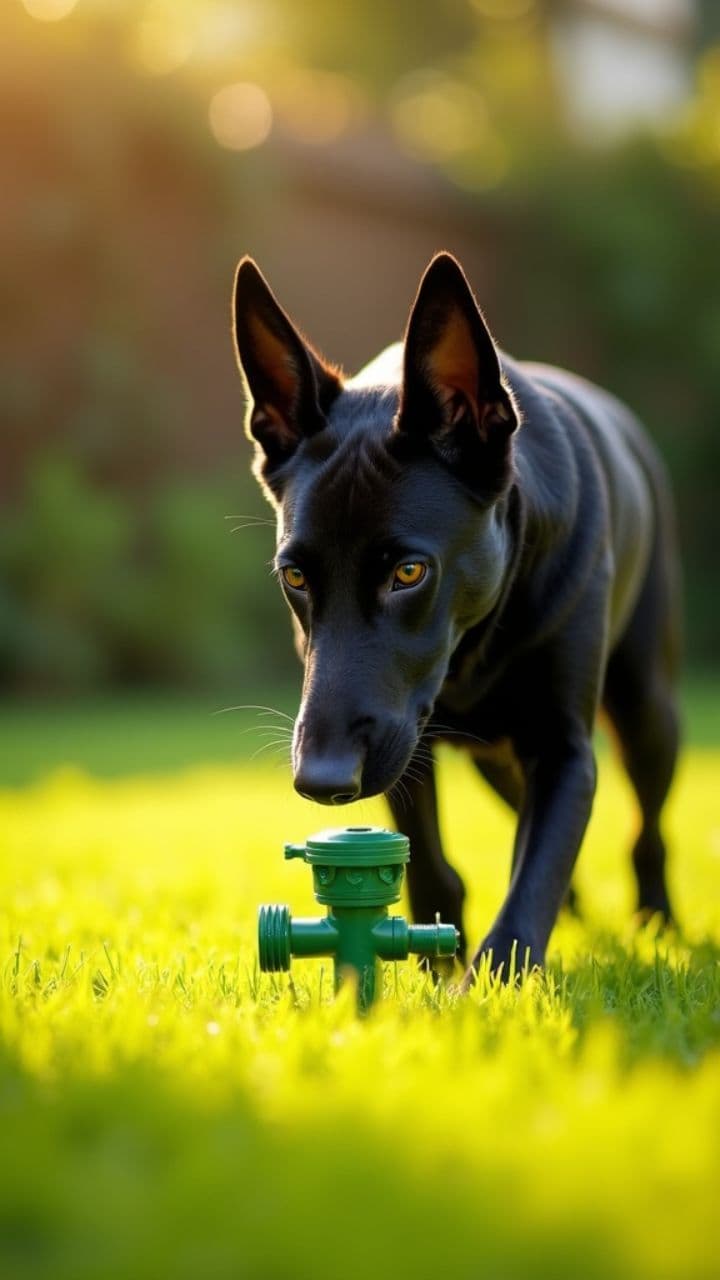 Sprinkler Chaos: A Dutch Shepherd's Delight