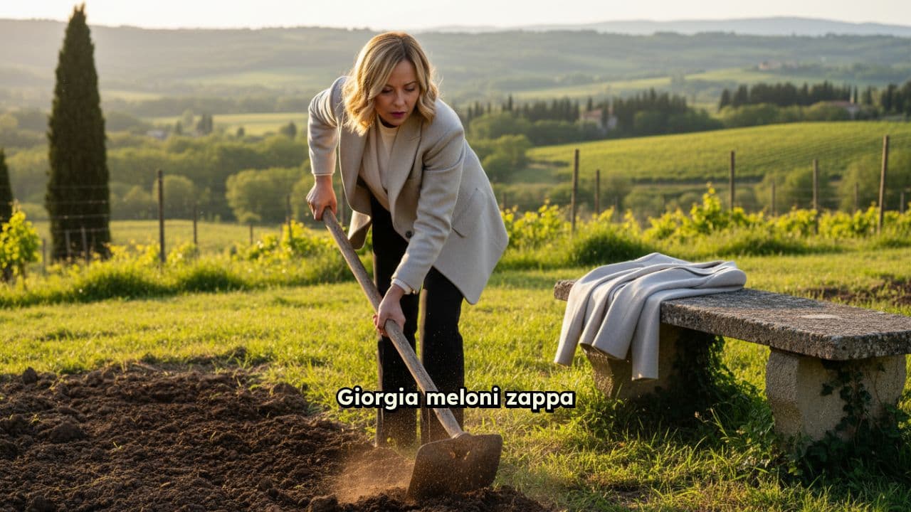 Giorgia Meloni zappa la terra