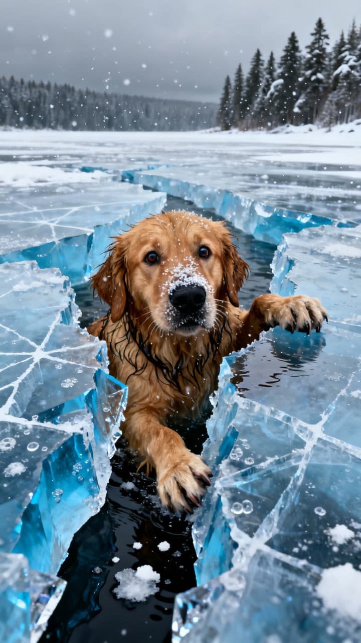 Rescatan a perro atrapado en hielo