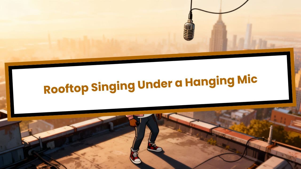 Rooftop Singing Under a Hanging Mic