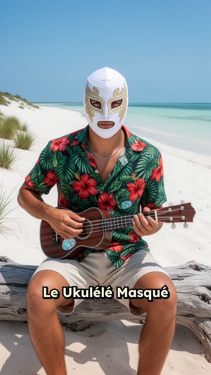 Ukulélé Masqué sur la plage