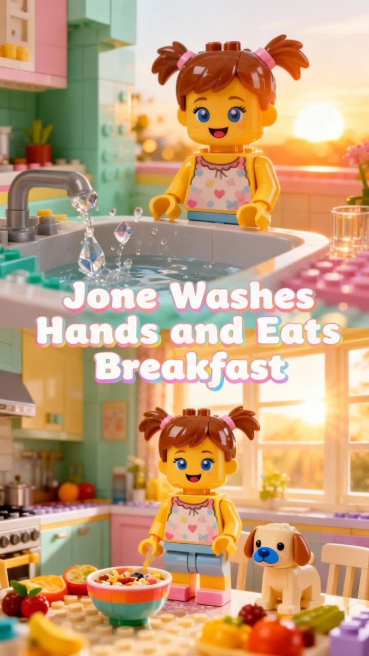 June Washes Hands and Eats Breakfast
