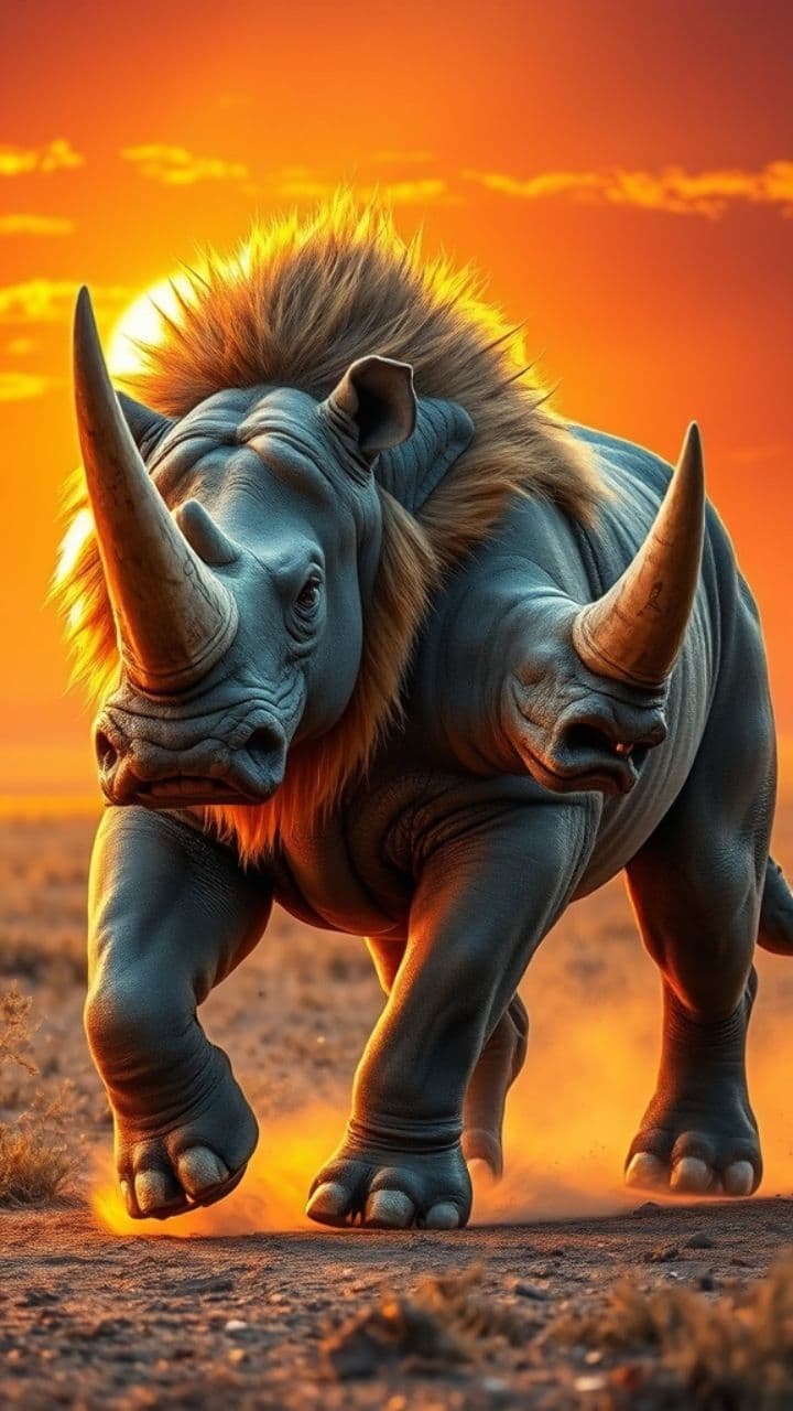Lion-Rhino Hybrid: Savanna Majesty