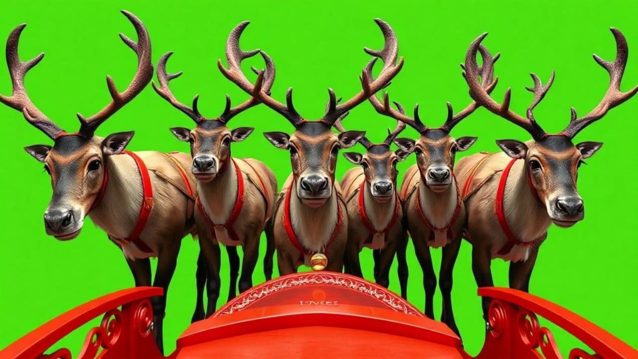 Traîneau du Père Noël sur fond vert