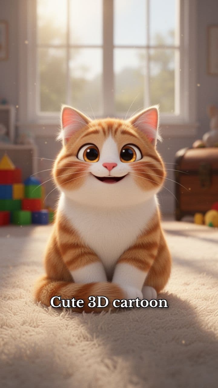 Smiling 3D Cat with Letter C