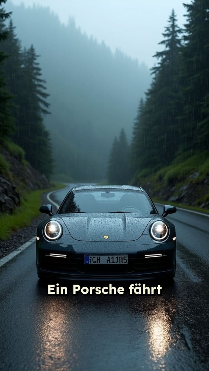 Porsche bei Regen bergab