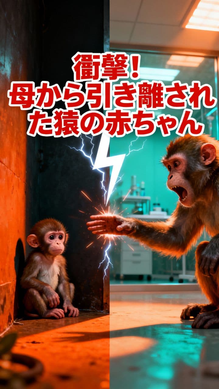 衝撃！母から引き離された猿の赤ちゃん