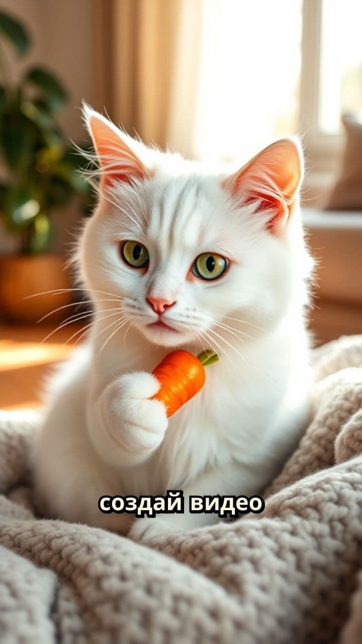 Котик кушает морковку и чмокает