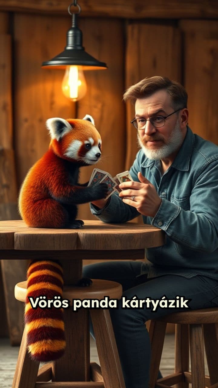 Vörös panda kártyázik