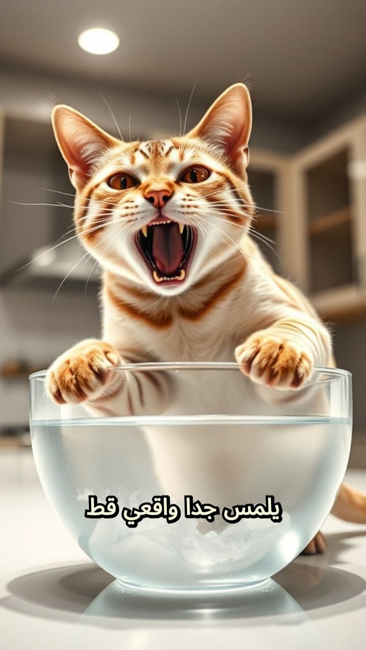 ردة فعل قطة على الماء الساخن