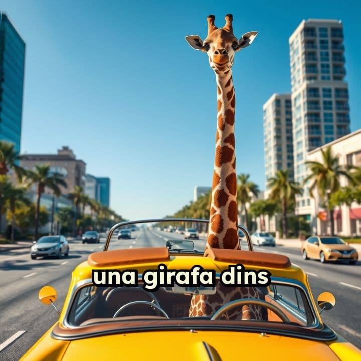 Una girafa en un cotxe groc