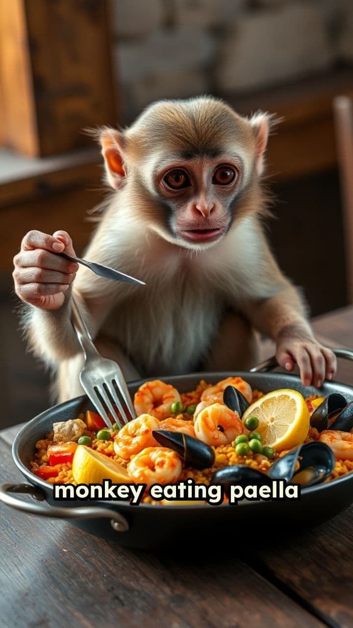 Mono disfrutando de paella