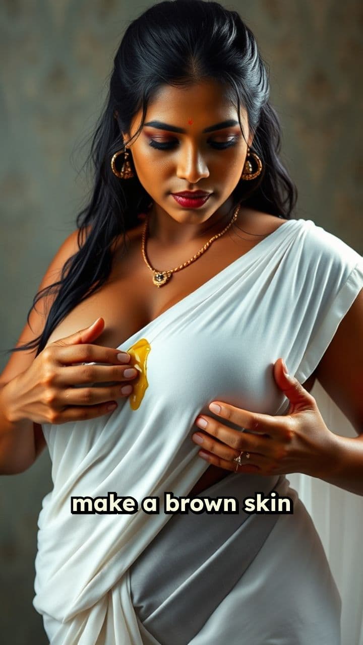 Applying Oil in a White Saree