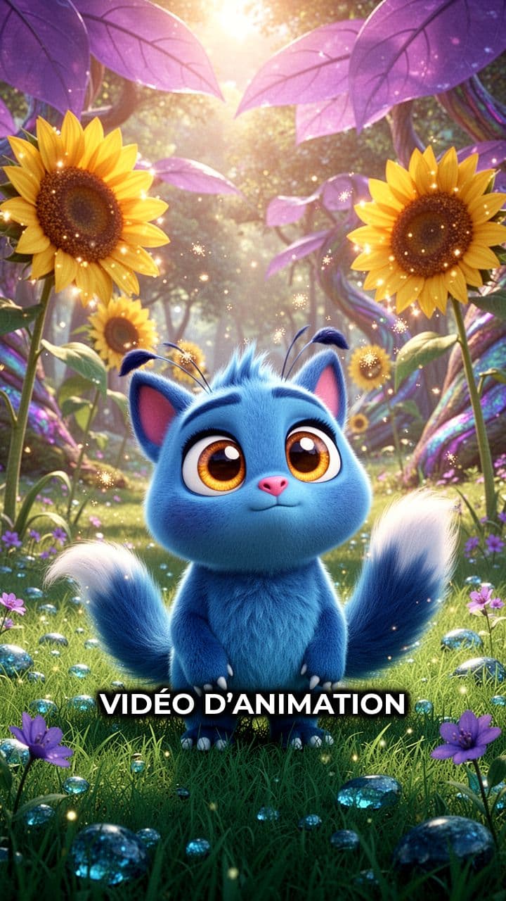 Petit animal bleu en forêt enchantée