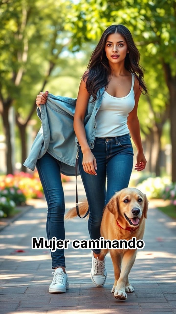 Mujer se desviste al caminar con perro