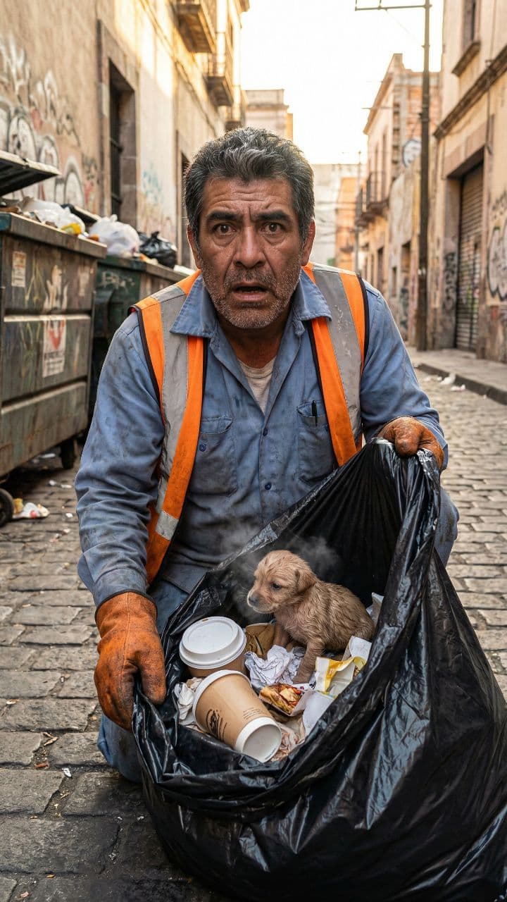 Recolector rescata y adopta perrito recién nacido