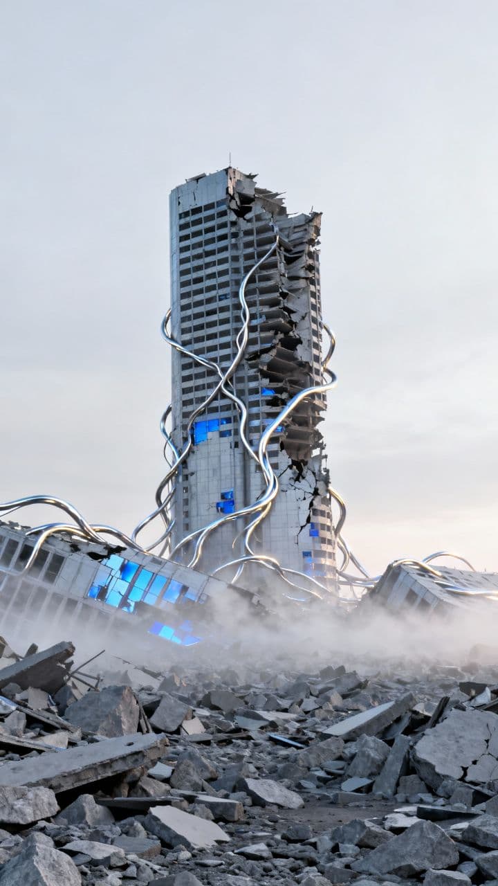 Futuristic Ruins in Morning Fog