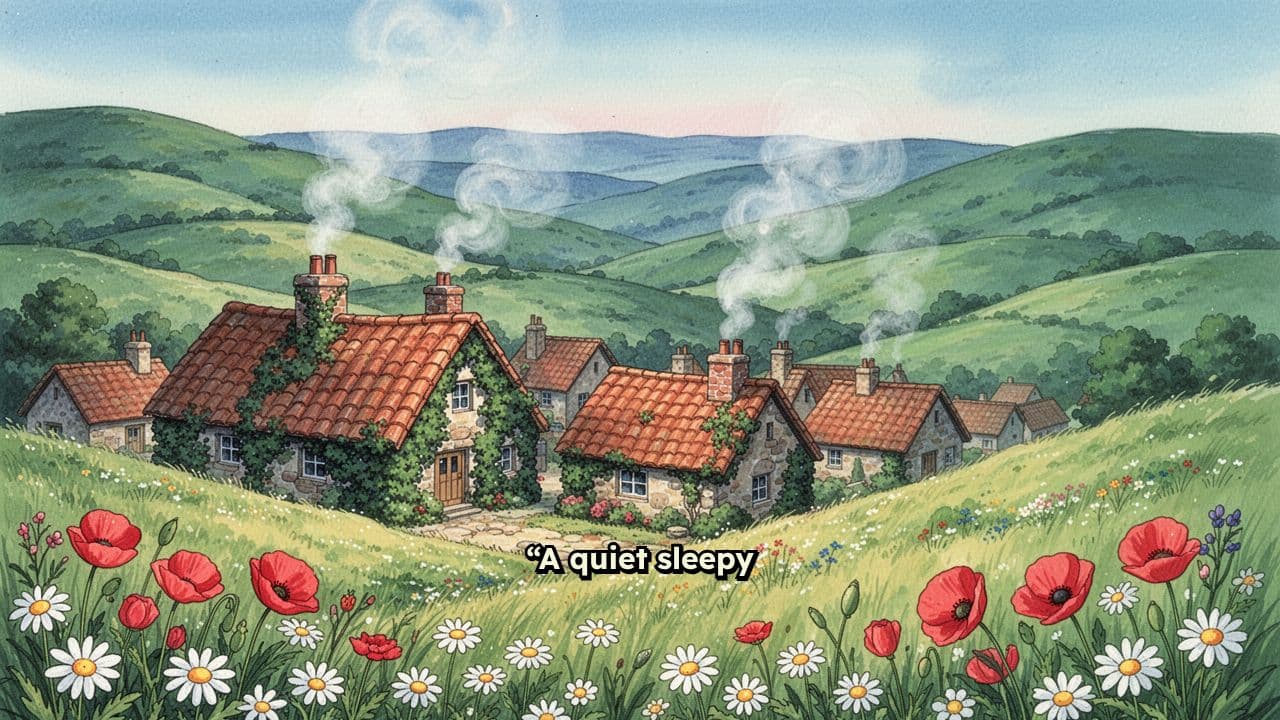 Ghibli Sunrise Over Sleepy Village