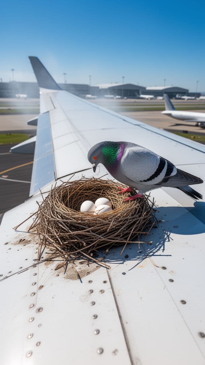 प्लेन पर कबूतर का दुखद घोंसला