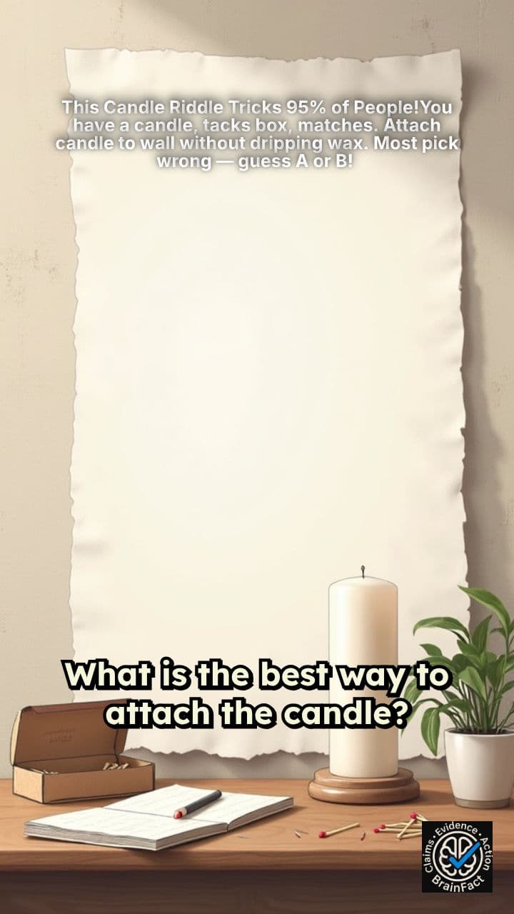 This Candle Riddle Tricks 95% of People!You have a candle, tacks box, matches. Attach candle to wall without dripping wax. Most pick wrong — guess A or B! 