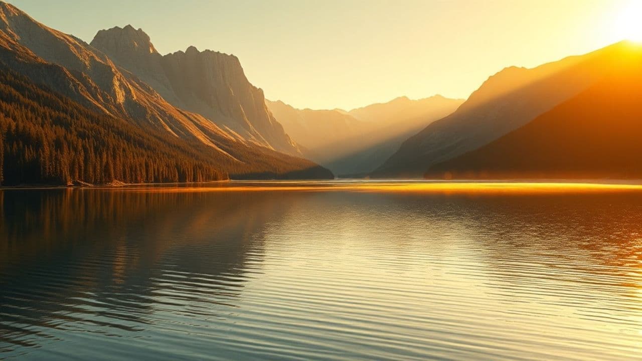 Serene Alpine Lake at Golden Hour