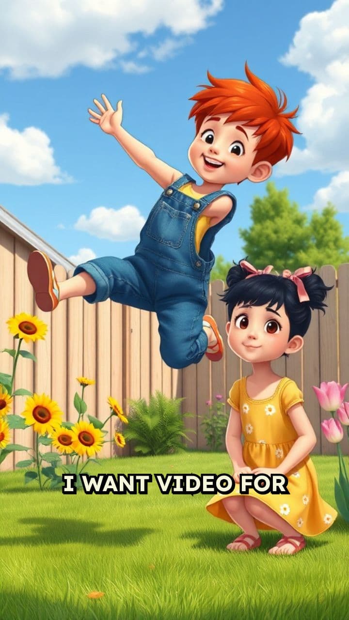 Kids Playing in the Garden Cartoon