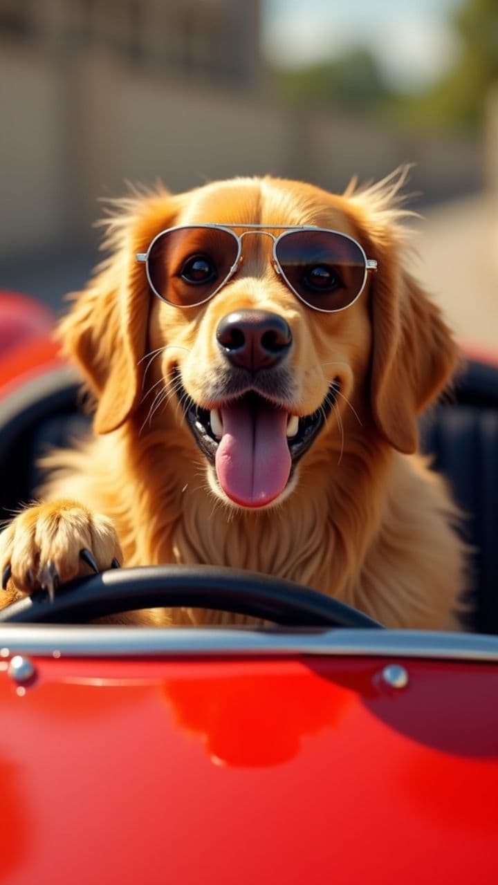 Goofy Golden Retriever Road Trip