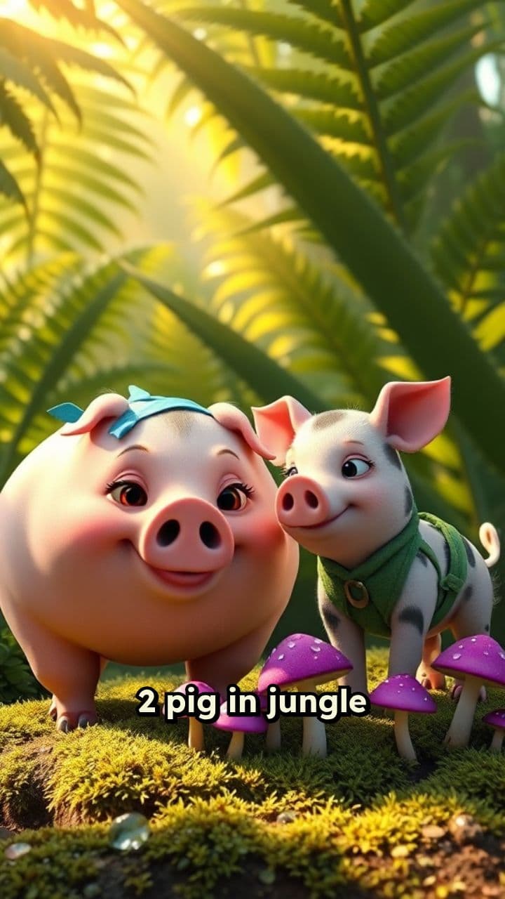 Two Pigs Find Food in Jungle