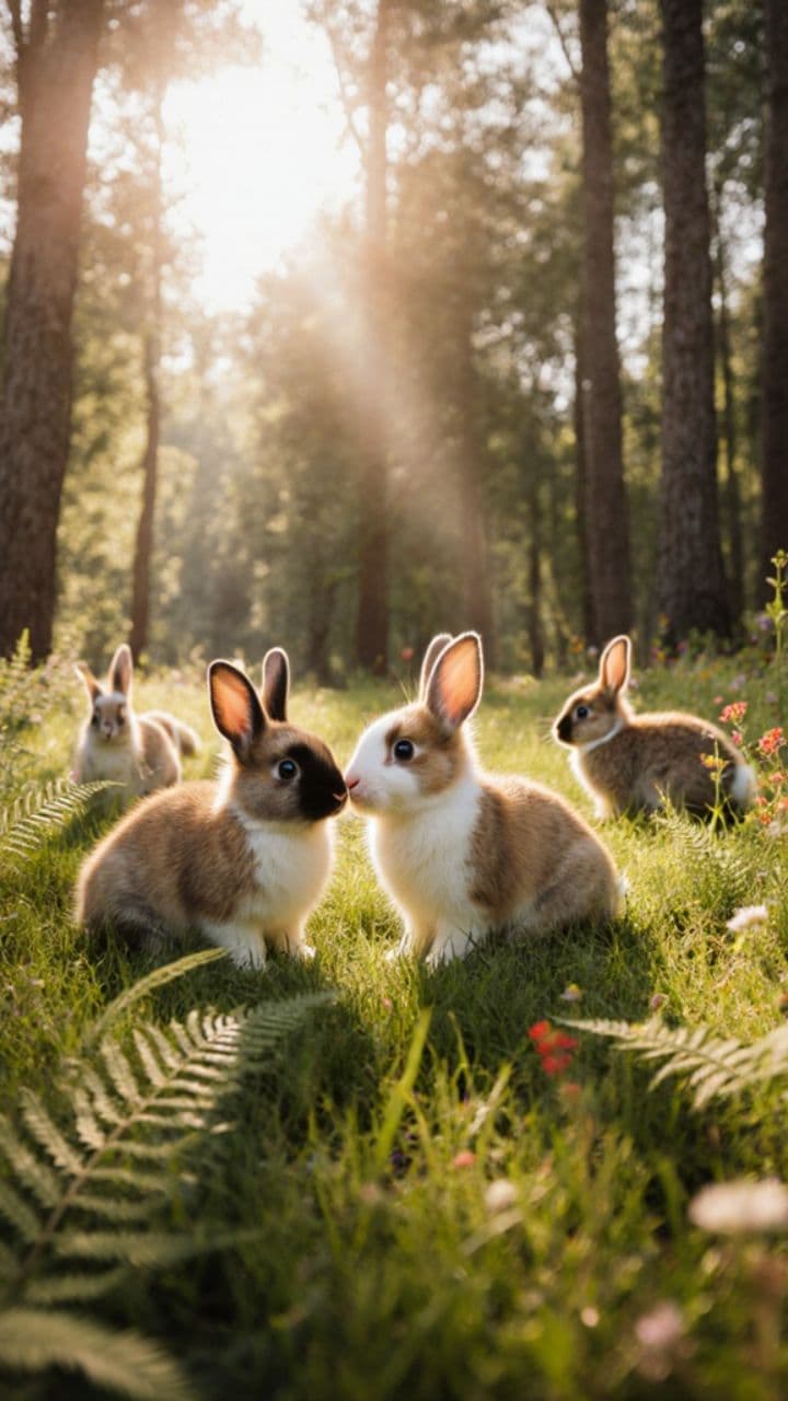 Rabbits in a Sunny Forest Clearing