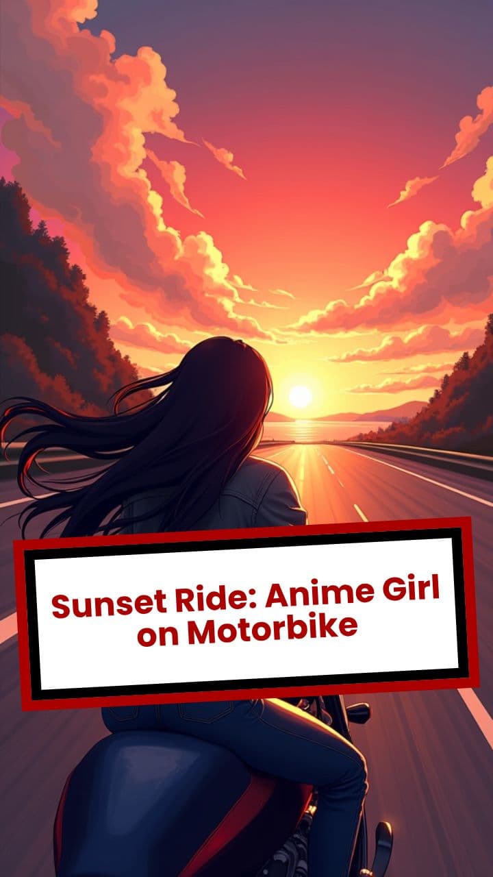 Sunset Ride: Anime Girl on Motorbike