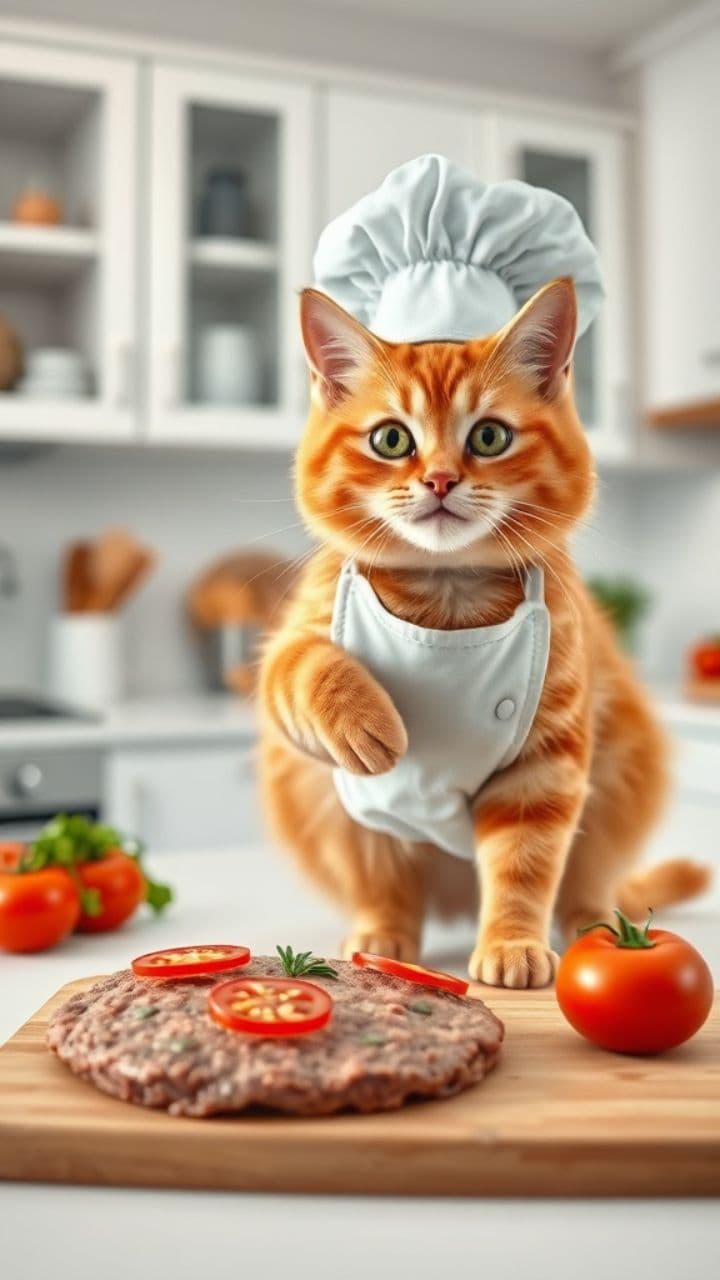 Şef Kedi Burger Yapıyor