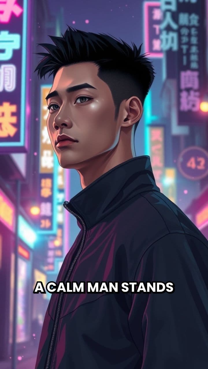 Calm Presence in Neon Silence