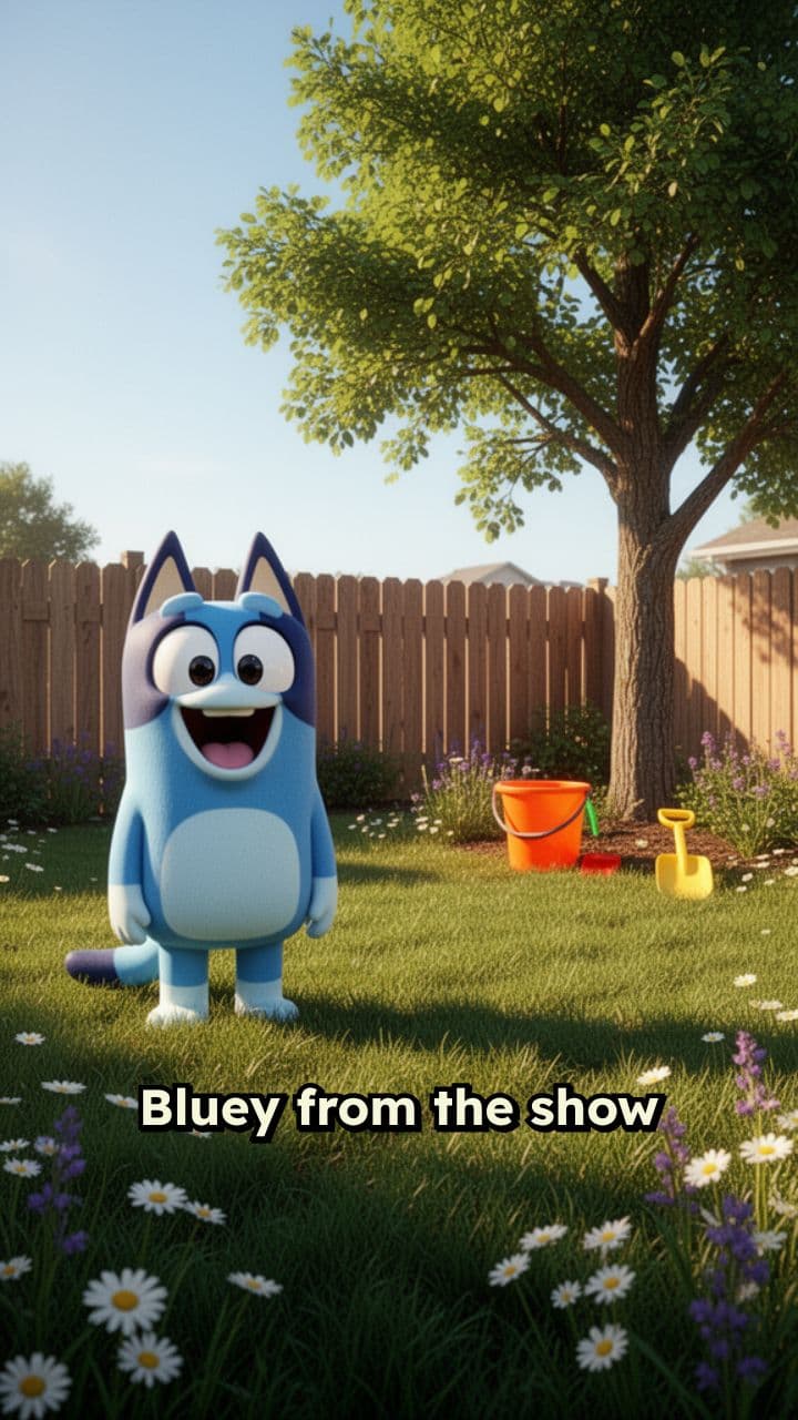 Bluey Greets Evie in the Backyard