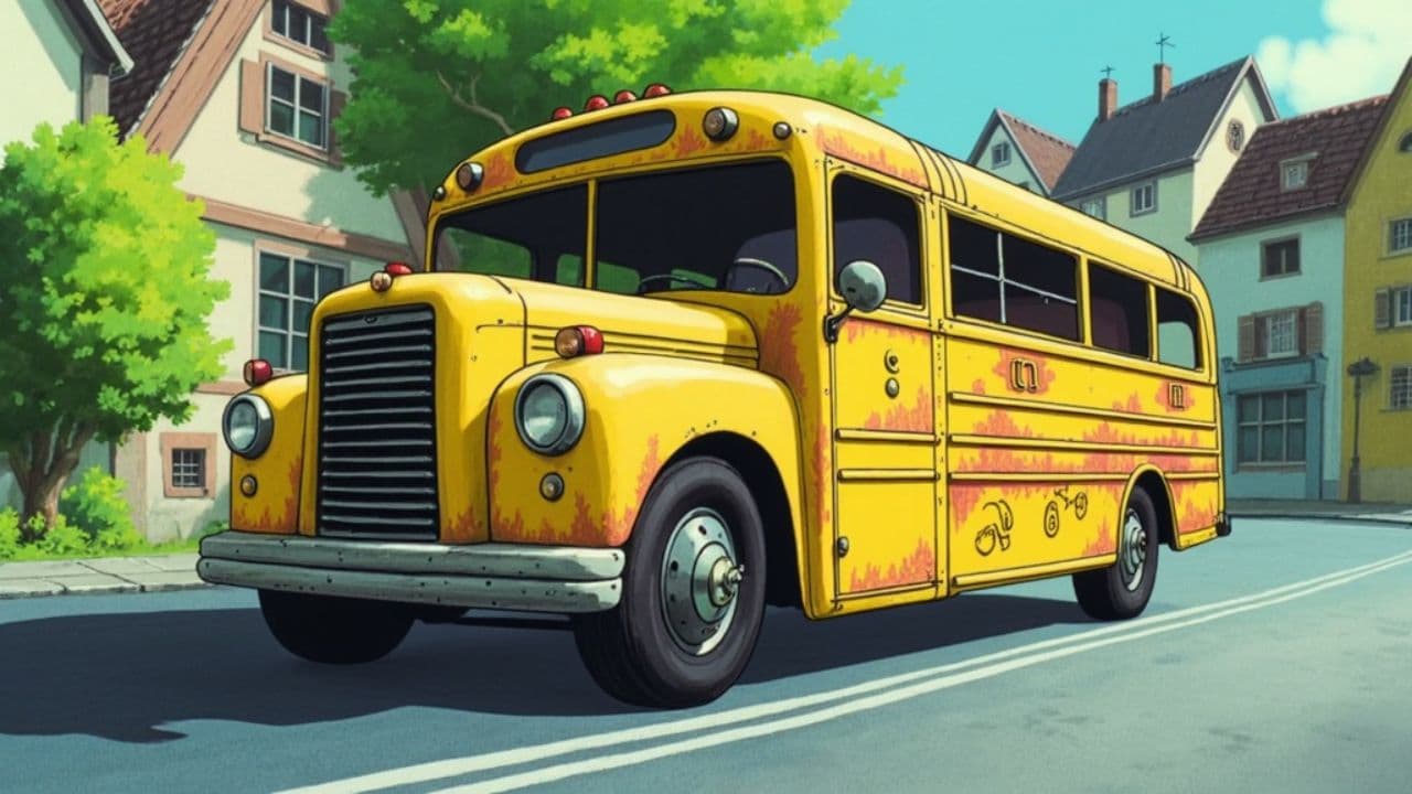 Колеса автобуса крутятся по городу