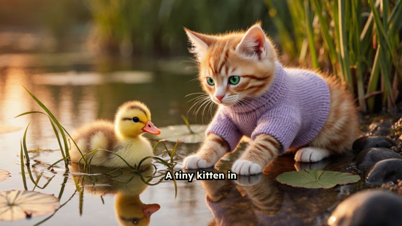 A Kitten's Kindness to a Duckling