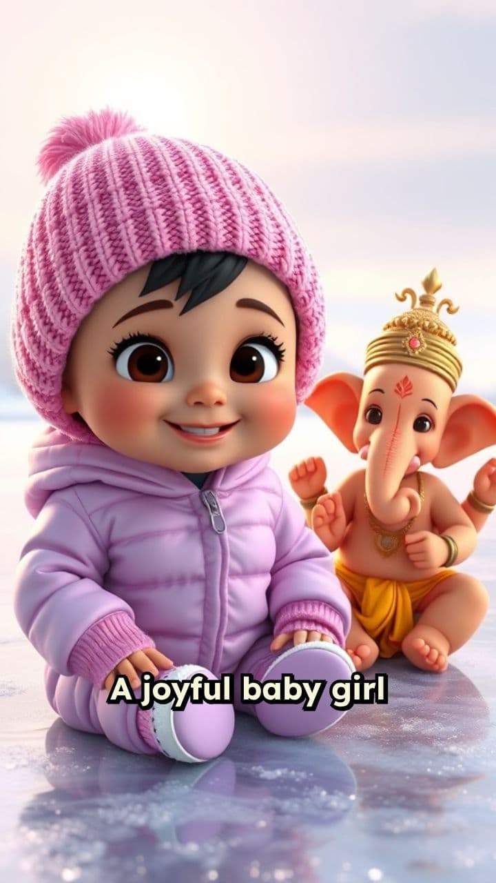 Ganesh and Baby Girl Ice Play