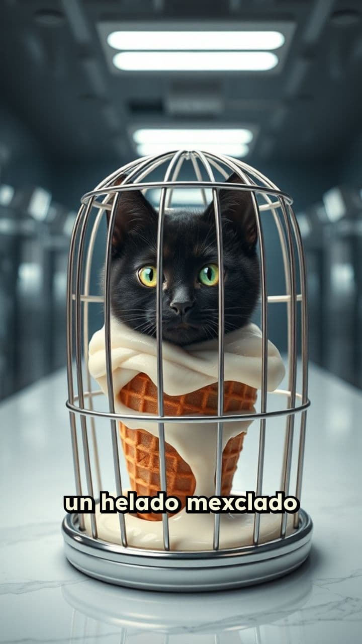 Helado y gato en jaula