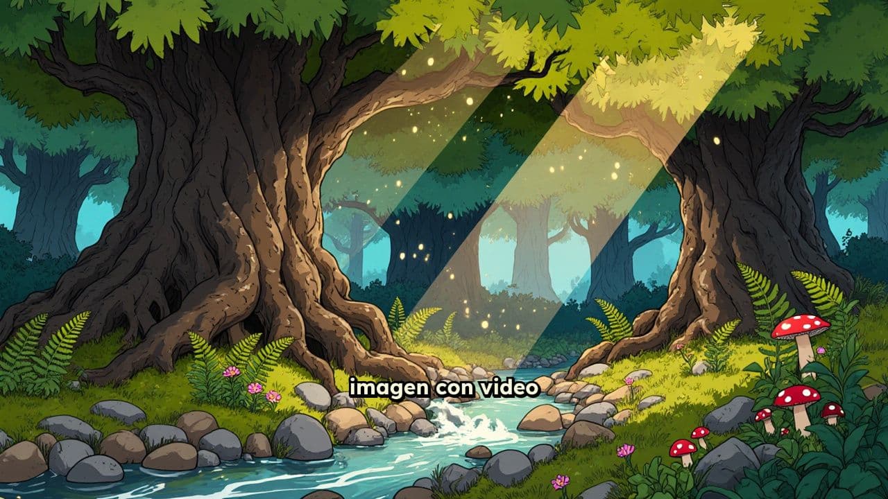 Bosque anime detallado con video de entorno