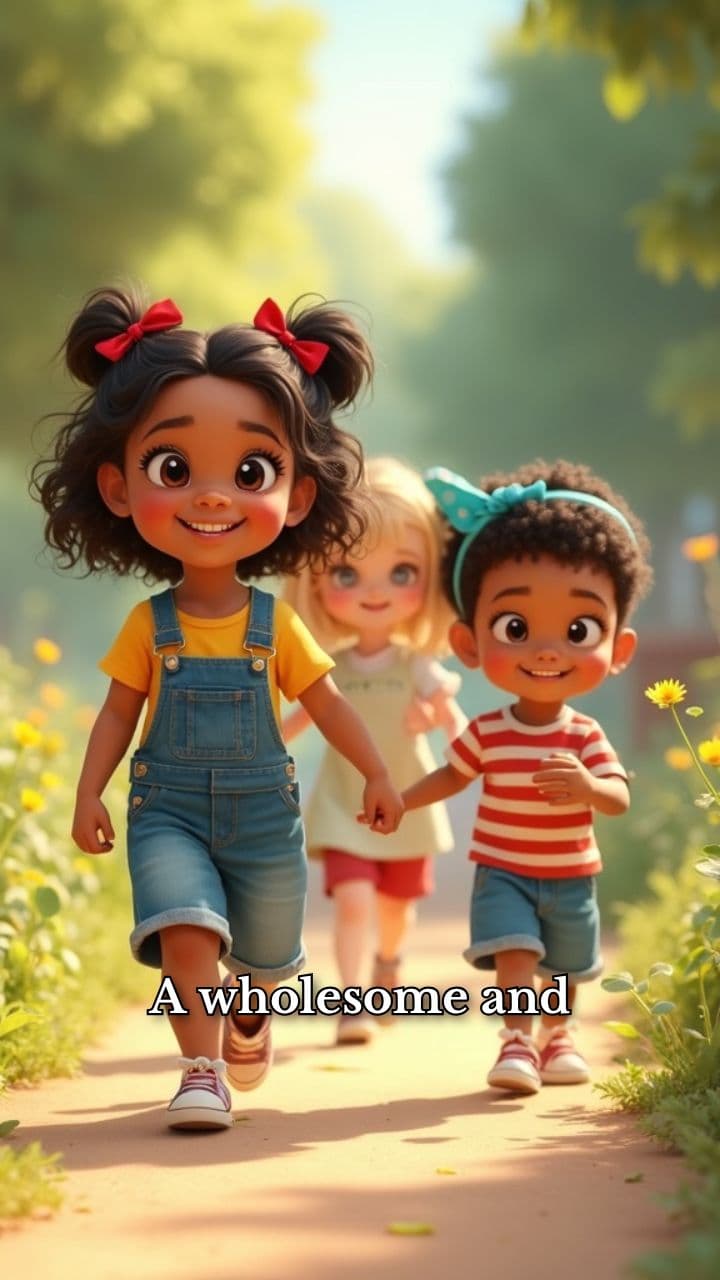 Cheerful Schoolchildren on a Sunny Pathway