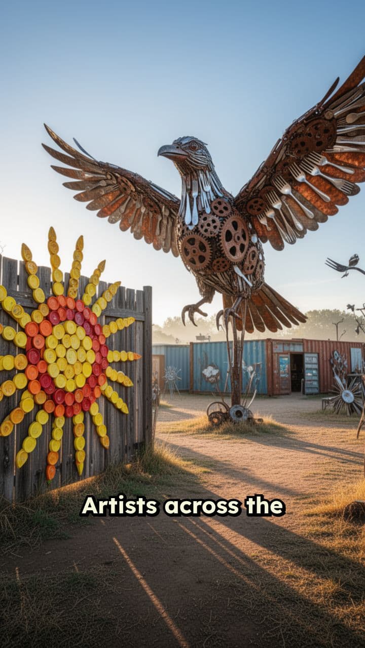 Trash Transformed Into a Cross Sculpture