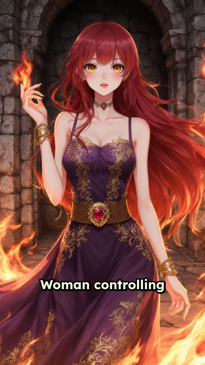 Mujer controlando llamas en forma de corazón