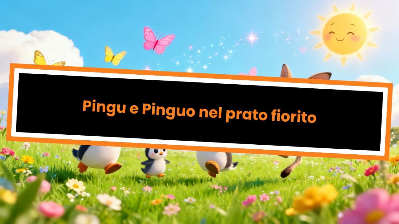 Pingu e Pinguo nel prato fiorito